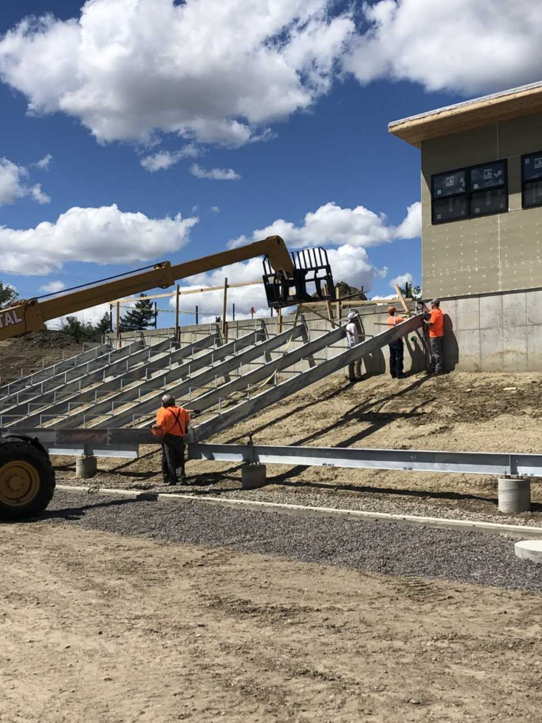 Installing the grandstands, July 2020